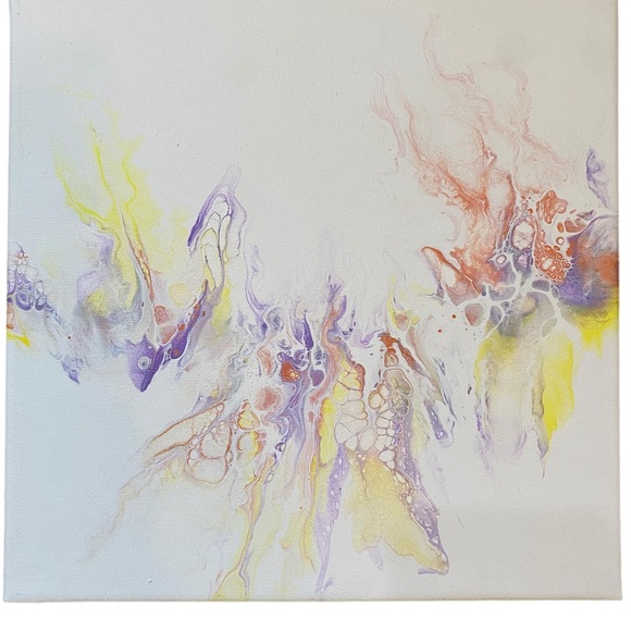 Set of 4 acrylic paint pouring custom canvas art blow out hair dryer art - Picture 5 of 8